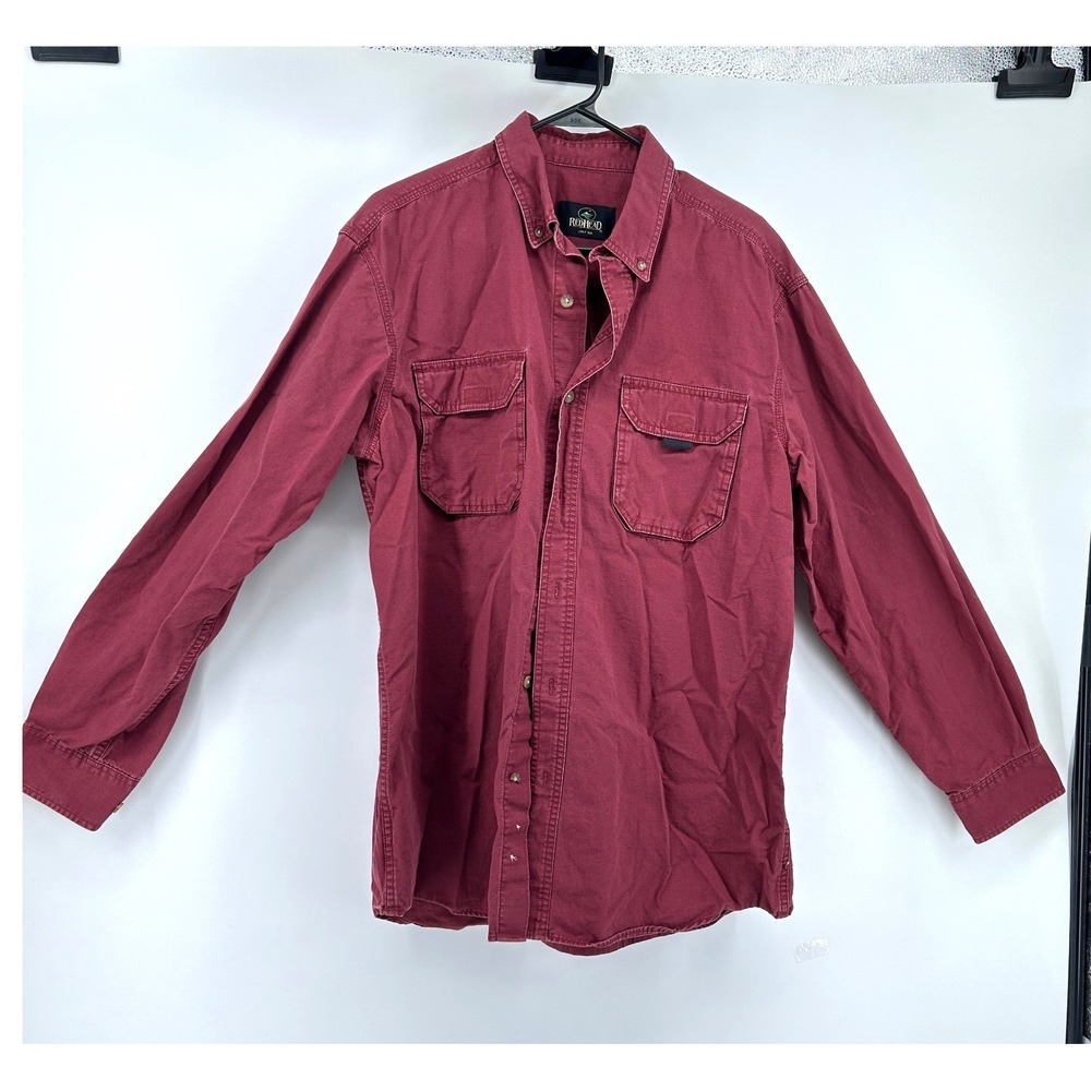 RedHead Mens Large Burgundy Red Ripstop Cotton Long Sleeve Button Down Shirt